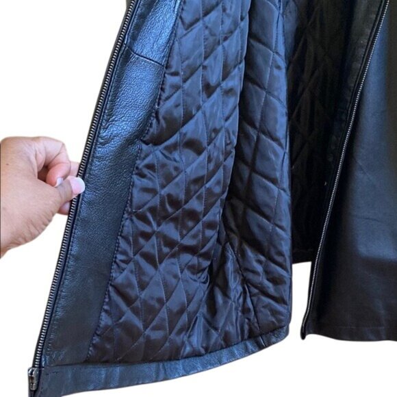 Mens 2X Mazzoni Black Genuine Leather Jacket With Quilted Polyester Lining Front - Picture 3 of 5